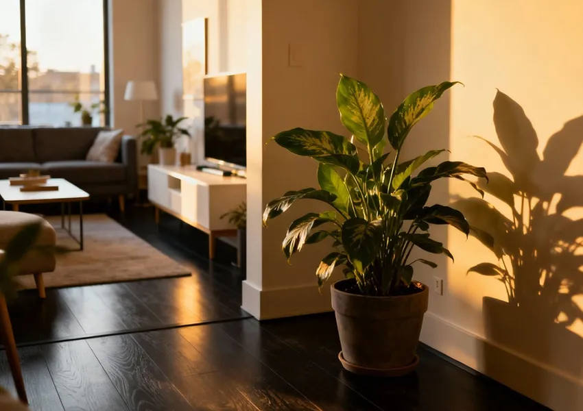 A combination of dark floors and light walls in the interior